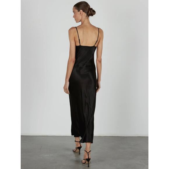 ENZA COSTA Dress Womens Medium 2 Black Satin Bias Slip Maxi Spaghetti Strap NEW - Picture 3 of 16